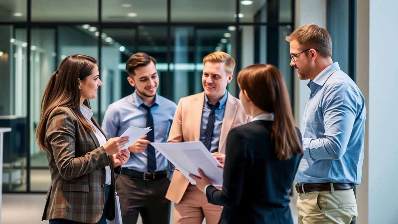 team of business professionals discussing development plans